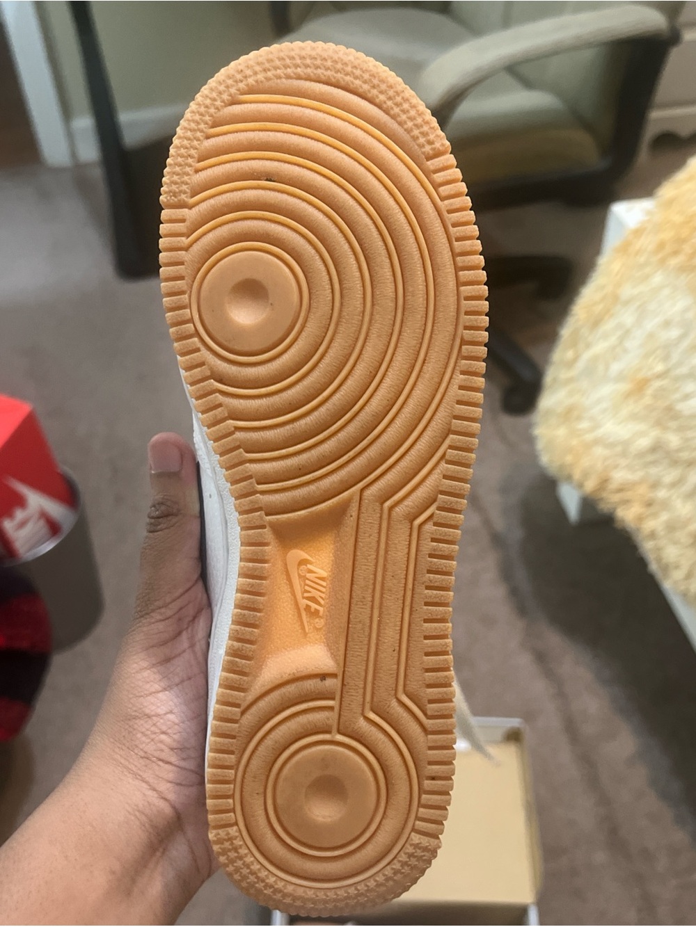 Nike Air Force One (White, Navy, Red, and a Gum sole.